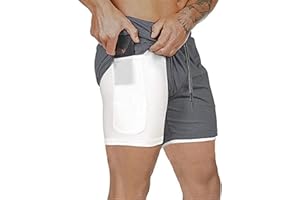 EDOTON męskie spodenki do biegania z podszewką kompresyjną, 2-w-1, dwuwarstwowe, oddychające, szybkoschnące, fitness siłownia szorty treningowe z zamkiem błyskawicznym kieszenie i ściągaczami