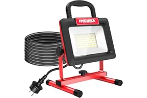 HYCHIKA BETTER TOOLS FOR BETTER LIFE HYCHIKA Faretto LED da Cantiere 100W, Faro LED Portatile 12000LM 6500K 2 Luminosità Regolabile, IP65 Impermeabile Cavo 2M, Rotazione 360°con Staffa Pieghevole, Faretto Lavoro per Esterno, Interno