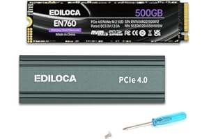 Ediloca EN760 SSD 500GB NVMe SSD M.2 mit Kühlkörper,Gaming für PS5, Laptop und Desktop PC, SSD Festplatte PCIe Gen4, bis zu 4800 MB/s, 3D NAND TLC, Internes Solid State Drive