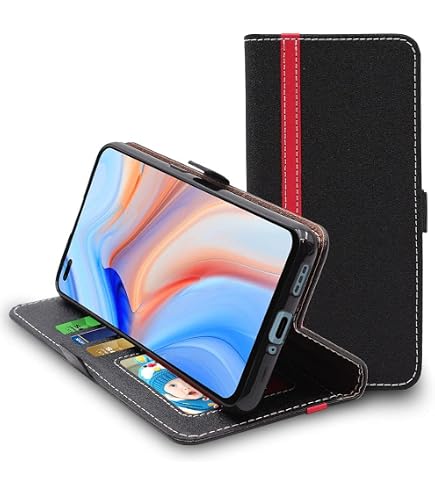 GOGME Leather Folio Cover per Oppo Reno 4 5G(Reno4 5G) Cover, PU + TPU Leather Wallet Case, Premium Filp Cover Custodia in Pelle Portafoglio con Funzione Stand, Nero