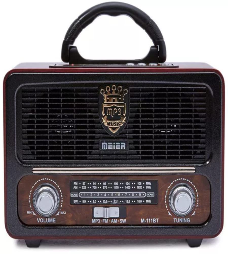 showkahÂ® MEIER M-111BT Portable Antique Radio Nostalgic Wooden Retro FM Radio With AM | FM | SW Band Frequency, USB | SD | TF Card Slot, AUX and Bluetooth Remote Modern Feature Vintage Radio (Brown)