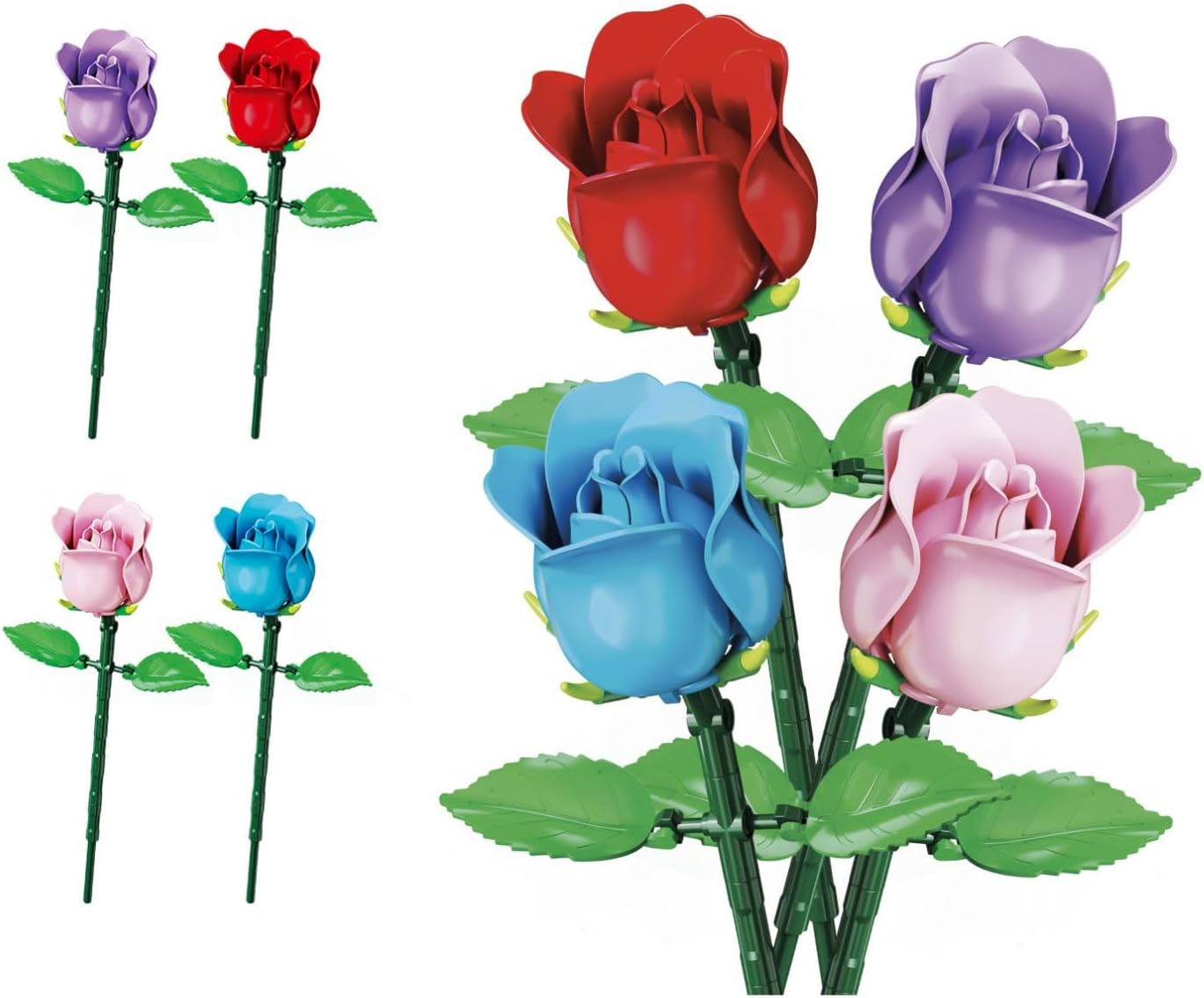 Flowers Rosa 3D para Construir, Set de Construcción de 50 Piezas, Flor Decorativa para Ensamblar, 4 Colores Surtidos, Juego Creativo para Mayores de 6 Años (Modelo Aleatorio)