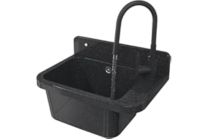 Granitan Ausgussbecken für Garage Keller Werkstatt und Waschküche - Universal Waschtrog mit Siphon - Waschbecken Wandmontage - 50x34x31 cm (Schwarz + Waschtischarmatur FLEX)