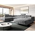 MODERNO Varberg U-Shaped Corner Sofa Left with Sleep Function, Bed Container, Corner Sofa, Sofa Bed, Living Room, Bedroom, Furniture Sofas & Couches, Sofa Bed Couch, Velour, Grey, 72 x 345 x 205 cm