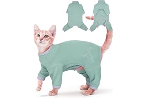 PUMYPOREITY Cat Jumper, Pyjamas Outfit Cat Coat for Cats Only Recovery Suit With Legs Body Suit to Stop Licking(Bean Green, S)