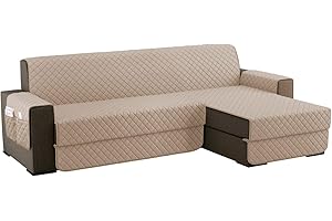 sevi's Copridivano con Penisola 3 Posti (L 250 CM) Destra/Sinistra Universale Reversibile Impermeabile, Copridivano Chaise longue Antigraffio, Copridivano Angolare con Tasche Portaoggetti - Khaki