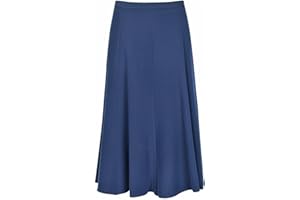 EFTINAN Womens Ladies Midi Skirt Plain Flared Half Elasticated Below Knee Length Skirt Black Navy Grey UK Size 10-22