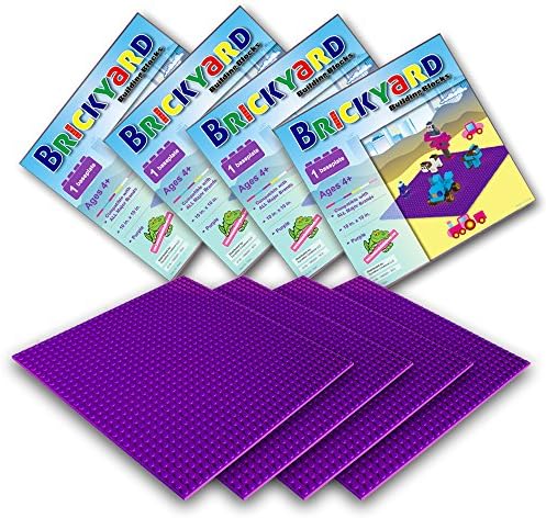 Brickyard Building Blocks Purple Baseplates, Large Thick Base Plates for Building Bricks, Perfect for Activity Table or Displaying Compatible Construction Toys (4-Pack, Purple)