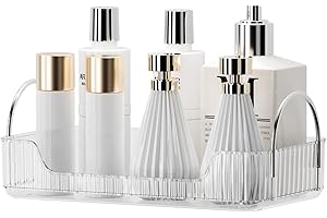 CESTATIVO Bathroom Organiser Countertop Vanity Tray, Skincare Makeup Shelf for Cosmetics, Toiletries, Lotions, Perfumes (1 Tier, Clear)