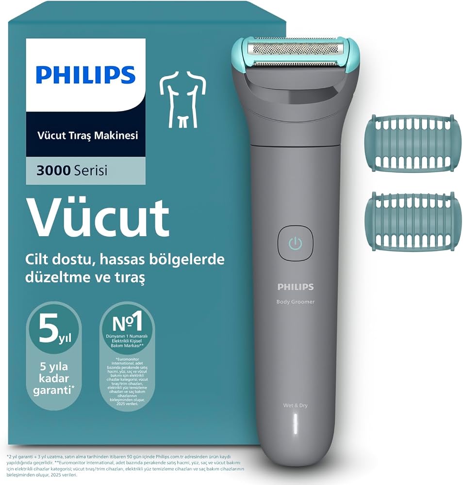 Philips 3000 Serisi Vücut Tıraş Makinesi, 3'lü Cilt Koruma Sistemi, Islak&Kuru Kullanım, BG3480/15
