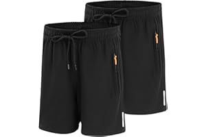 LACOFIA 2 Piezas Pantalones Cortos Secado Rápido Niño Shorts Verano Deportiva Ligero con Bolsillos con Cremallera Cintura Elástica para 6~14 años