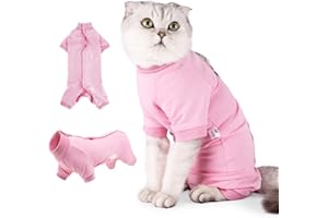 oUUoNNo Katzen-Genesungsanzug für Bauchwunden oder Hautkrankheiten, E-Halsband-Alternative für Katzen, nach Operationen, Pyjamaanzug, langärmelig (XS, Rosa)