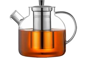 EHUGOS Glass Teapot, 1500ml Stovetop Safe Tea Kettle with Infuser Borosilicate Glass Water Jug Clear Tea Pot Maker for Loose Leaf Tea, Hot/Iced Water, Juice Beverage