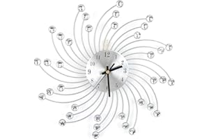 CERLINGWEE Silver Metal Diamond Decorated Wall Clock, Metal Diamond Studs Modern Metal Wall Clock Beautiful Spiral Diamond Wall Hanging Clock for Living Room and Bedroom