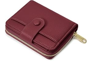 ANYWN Portafoglio donna piccolo in pelle morbida, borsellino donna piccolo, mini portafogli con grande zip portamonete, bordeaux