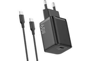 HYDOOD Chargeur USB C 65W, Charge Rapide PD3.0 PPS, GaN II avec Câble Tressé 2M, Compatible pour MacBok Pro/Air, pour Samsung Galaxy S25/S24/S23/S22 Ultra, pour iPhone 16/15(Noir)