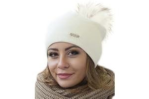 Solvera_Ltd Damen Mütze Winter, Herbst Beanie mit großem Kunstfellbommel, Bommelmütze Frauen Beany Strickmütze Elegante Wintermütze mit Bommel Grau Dunkelgrau Beige Blau Rosa