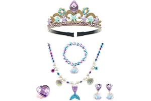 SRCASY 6 Stücke Meerjungfrau Kronen Set,Kleine Mädchen Schmucksets,Prinzessin Verkleiden Geschenk,Enthalten Halskette, Ringe, Armbänder, Ohrring,Kronen, für Mädchen Party Geburtstaggeschenk Rollenspiel