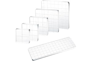 HAIFAFAFAING 6 Pcs Acrylic Stamp Block - Clear Stamping Platform - Acrylic Blocks for Stamping with Grid Lines for DIY Crafts, Scrapbooking and Card Making