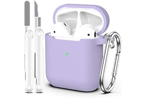 MHYALUDO Custodia per Airpods 1a/2a generazione (2016/2019),Custodia protettiva in morbido silicone per Airpods 1a/2a con LED visibile sulla parte anteriore,con kit di pulizia,Uva viola
