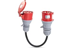 AOJO 5-pin CEE Adapter Plug 32A to 16A Coupling Socket [3-Phase, 400V] 5x2.5mm² Rubber Hose Cable 5-pin Heavy Current Adapter IP44