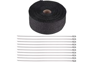 EA ARENA Exhaust Pipe Wrap, 32ft Black Exhaust Heat Wrap Roll, Exhaust Header Wrap Kit with 10 Stainless Steel Ties,for Motorcycle Car Exhaust pipes, Mainfold