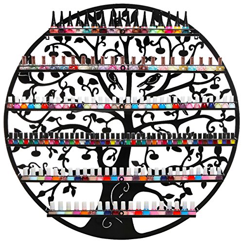 Kunstvolles Vogel & Baum Design Schwarz Metall Wand montiert Be-Active Kochgeschirr-Großen Nagellack-Rack/Organizer Display – MyGift