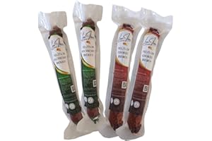 LUX IBÉRICO | Velitas IBÉRICAS de Cebo Campo | Salchichón y Chorizo Extremeño | Piezas de 250g | Gourmet | Envasado al Vacío | Sin Gluten | Ideal para Aperitivo (Pack 4, SALCHICHÓN Y CHORIZO IBÉRICO)