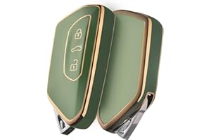 OATSBASF Etui na kluczyki samochodowe do VW, etui na klucze, kompatybilne z Golf 8, Seat, Leon, MK 4, Tarraco, Ateca, Skoda, Octavia TPU, silikonowe etui na klucze (złote obramowanie-zielone)