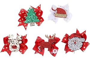 Lurrose Christmas Bow Hair Clip Elk Hairpin Sequin Hair Bow Grosgrain Clip for Girls Children Christmas Party Festival Hair Decor,5pcs