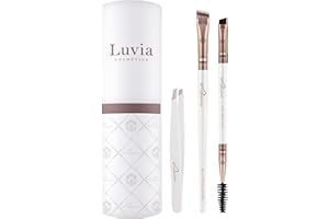 LUVIA COSMETICS Zestaw pędzli do makijażu Luvia, Prime Brow Kit, zestaw pędzli do brwi, 2 wegańskie pędzle kosmetyczne z pęsetą, pędzle do makijażu