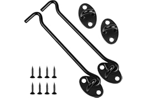 JEBOLER 2 Pack Hook and Eye Latch, 6 Inch Black Cabin Hooks Stainless Steel Eye Gate Latch Easy Lock, Sliding Door Hooks Barn Door Catch Hardware with Screws for Outdoor Garden Shed Patio Window Wooden Gates
