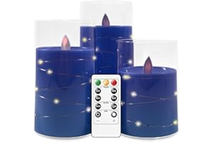 salipt Candele LED con Glass Effect, Fiamma Oscillante, Candela a Batteria Senza Fiamma con Timer e Telecomando, Candele Elettriche, Set di 3, Diametro 7.6 cm, Altezza 10.2 12.7 15.3 cm