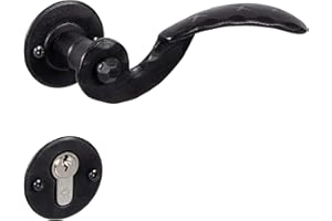 Gedotec Poignee de Porte en Fer Forgé | LIVIGNO | 1 Kit - Poignée de porte sur rosace | Antique Noire | PZ - Cylindre Profilé | Fonte noire rustique | Garniture de porte avec matériel de fixation