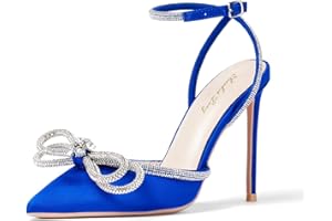 Zhabtuc Scarpe col Tacco Alto da Donna, Sandali con Lacci e Fiocco in Raso e Strass, Punta affilata, Cinturini con Fibbia alla Caviglia