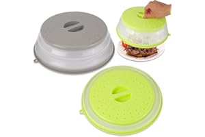 HIGSPE Tapa Microondas Plegable, 2pcs Tapa Microondas Libre Bpa, Salpicaduras de Tapa Para Microondascon Orificio de Vapor, para Colador Plegable de Enjuague Frutas Verdura(Gris, Verde)