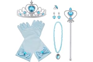Stroje Księżniczki Vicloon Zestaw 9 Lodowych Księżniczek, Rękawiczki ELSA, Koronka z Zrzoskwiniowym Sercem, Różdżka, Naszyjnik, Pierścionek, Kolczyk. (Niebieski)