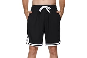 Litherday Shorts de Sport Homme en Coton Shorts avec Poches et à Cordon de Serrage Shorts de Course à Pied rayés Séchage Rapide Leger Respirant Basket-Ball Fitness Football