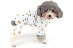 Zunea Jumpsuit für kleine Hunde, weiche Baumwolle, Schlafanzug, niedlicher Bär, Fußball, bedruckt, vier Beine, für Haustiere, Katzen, Welpen, Größe S