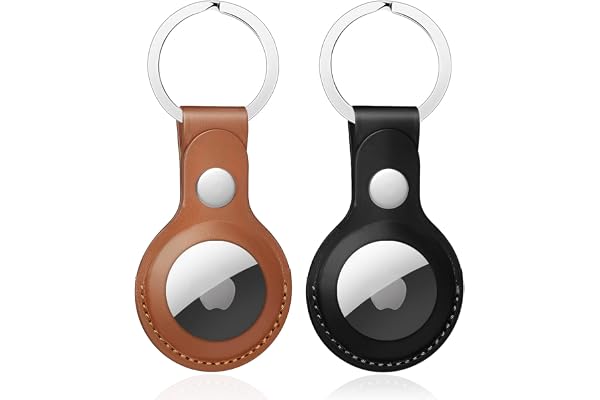 Porte Clé Compatible avec Airtag, Porte Clef pour Airtag, Étui de Protection Anti-Rayures Portable et Lavable pour AirTags Apple(Marron + Noir)