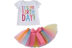 puseky Toddler Baby Girls It's My Birthday T-Shirt+Rainbow Mesh Tutu Skirt Outfit Set