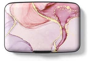 Hsxnam Etui na karty kredytowe, etui na karty kredytowe blokujące RFID, aluminium metal, urocze etui na wizytówki, kieszonkowe etui na dowód osobisty, dla kobiet i mężczyzn, Różowy marmur, S,