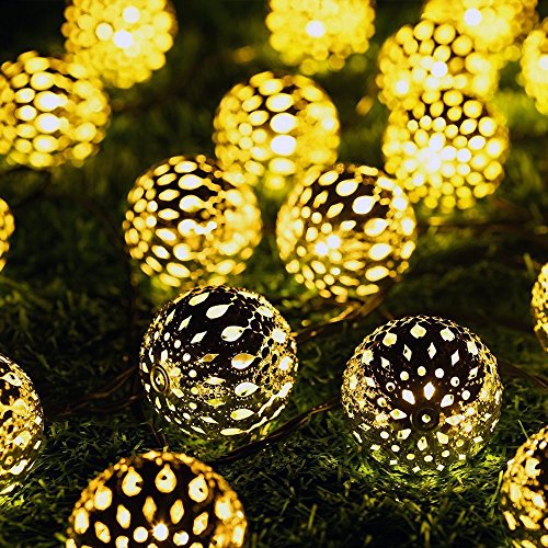 SunJas 20 LEDs 4,8 Meter Solar Outdoor Lichterketten Wasserdicht Lampe Leuchte mit Marokko-Ball Design Innen- und Außen Weihnachtsbeleuchtung für Garten Patio Party Hochzeit Weihnachten (20 Leds warmweiß) - 3