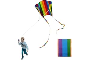 TSHAOUN Cometa para niños, cometa colorida de bolsillo arcoíris con cola larga, cometa fácil de volar con línea de cuerda, juego de playa, actividades al aire libre para principiantes, niños y