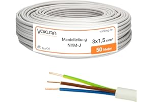 VOXURA NYM-J 3x1,5 mm² 50m Ring Mantelleitung Installationskabel Stromkabel Feuchtraumkabel Kupfer
