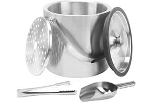 Minnhua 4L cubiteras para hielo grande hielera portátil cubiteras para botellas de doble pared de acero inoxidable champanera con Tapa Colador Cuchara hielo y Pinza para Bar Fiestas de picnics