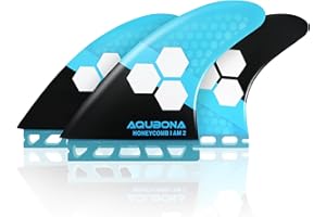 AQUBONA Dual Tab II AM FINS - Pinne per tavola da surf in fibra di vetro per il surf con borsa per pinna, chiave per pinna e multicolori (set piccoli, medi, grandi)