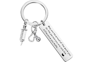 XIXKOLYU Llavero de acero inoxidable con grabado estetoscopio jeringa colgante de estudiante de medicina regalo para enfermeras día graduación Navidad inspirador, plata, L