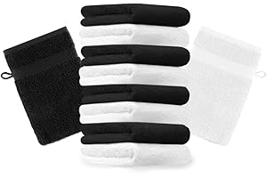 Betz Lot de 10 Gants de Toilette Taille 16x21 cm 100% Coton Premium Couleur Noir, Blanc
