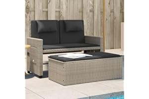 SECOLI Gartensofa 2 sitzer ausziehbar Gartensofa mit liegefunktion Outdoor Sofa Rattan Lounge Sofa Balkon Sofa Balkonmöbel Couch-Hellgrau-
